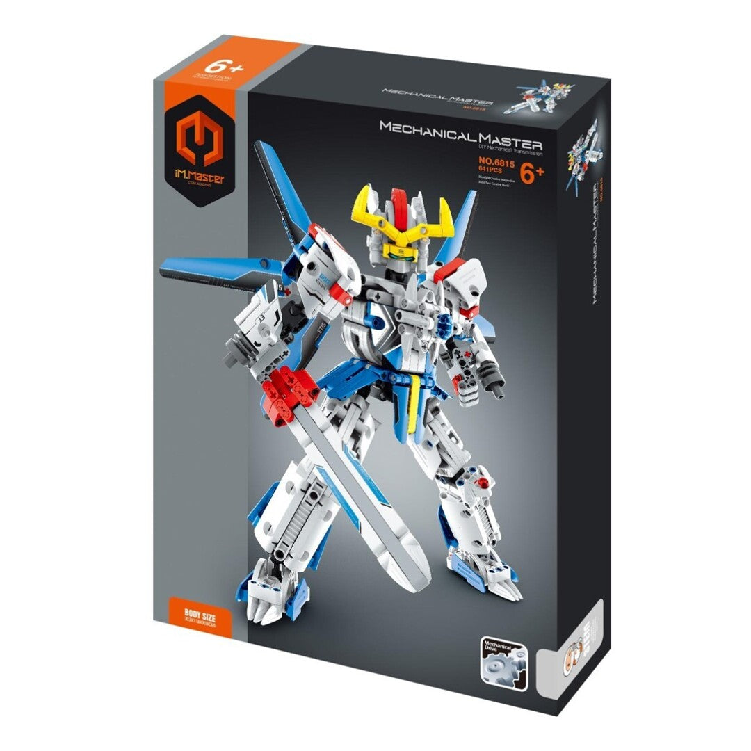 Robot soldado cyborg iM.Master 6815 de 641 piezas construido con bloques de construcción mecánicos articulados con armas de combate y detalles futuristas.