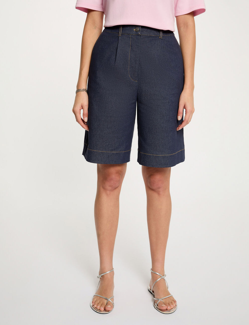 Pantalon corto ancho de mezclilla denim crudo Morgan