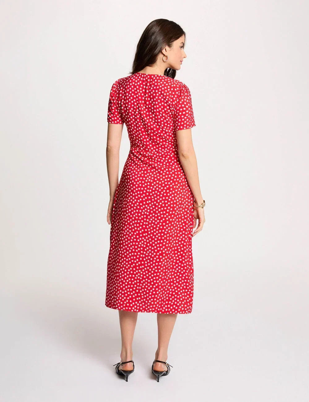 Vestido midi con cuello en V rojo Morgan