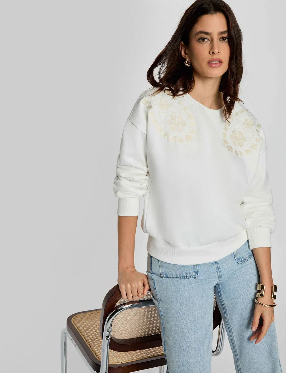 Jersey de punto bordado blanco Morgan