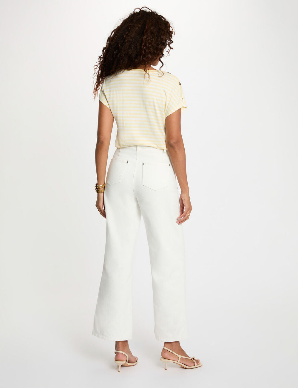 Camiseta de rayas con cuello v amarillo pastel Morgan
