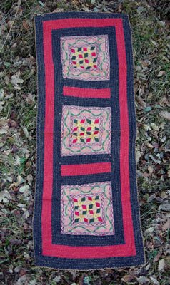 Tapiz de algodón 3 cuadrados. Bordado en seda 40 x 125 - Dendago