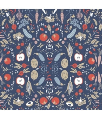 Tela Katia Felpa Sweat Garden Vegetables azul 1