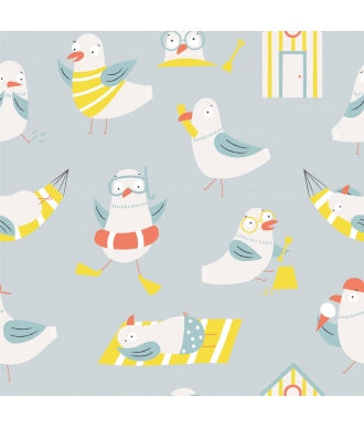 Tela Katia Jersey Seagull Gaviotas Azul 1