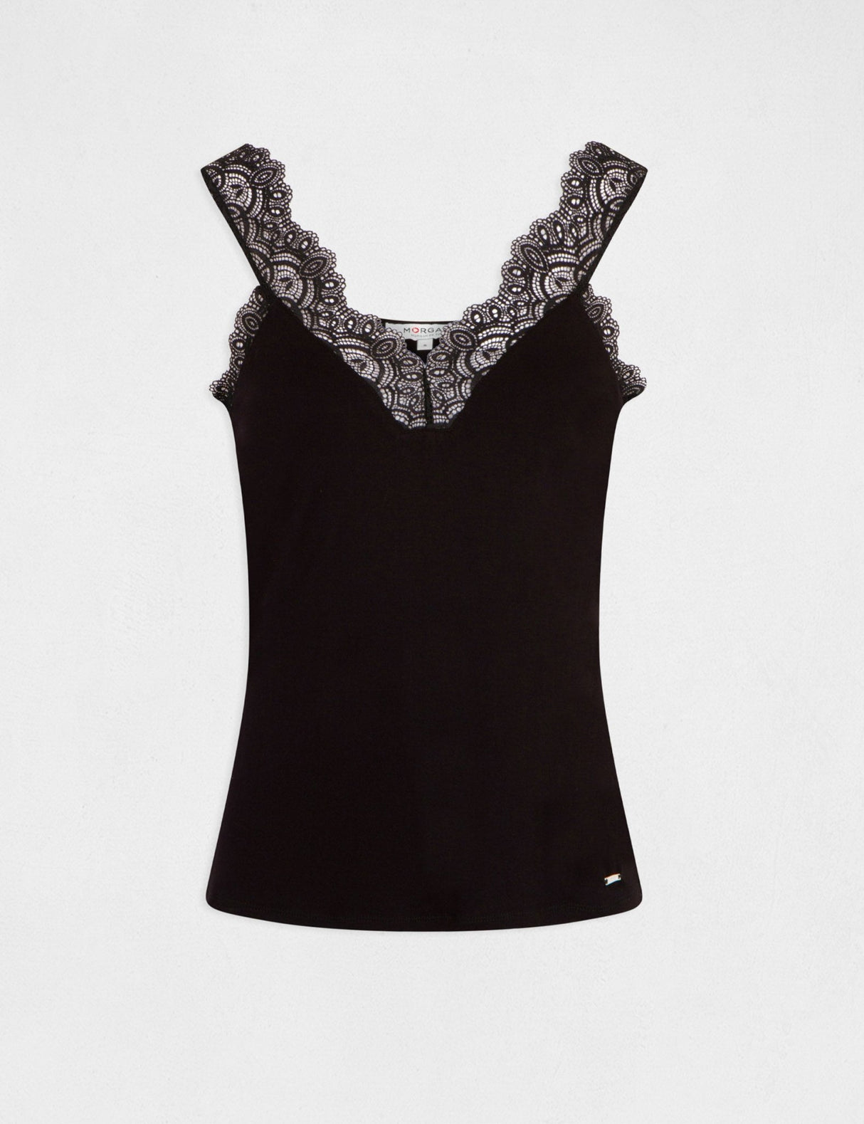 Top tirantes anchos con encaje negro MORGAN - Dendago