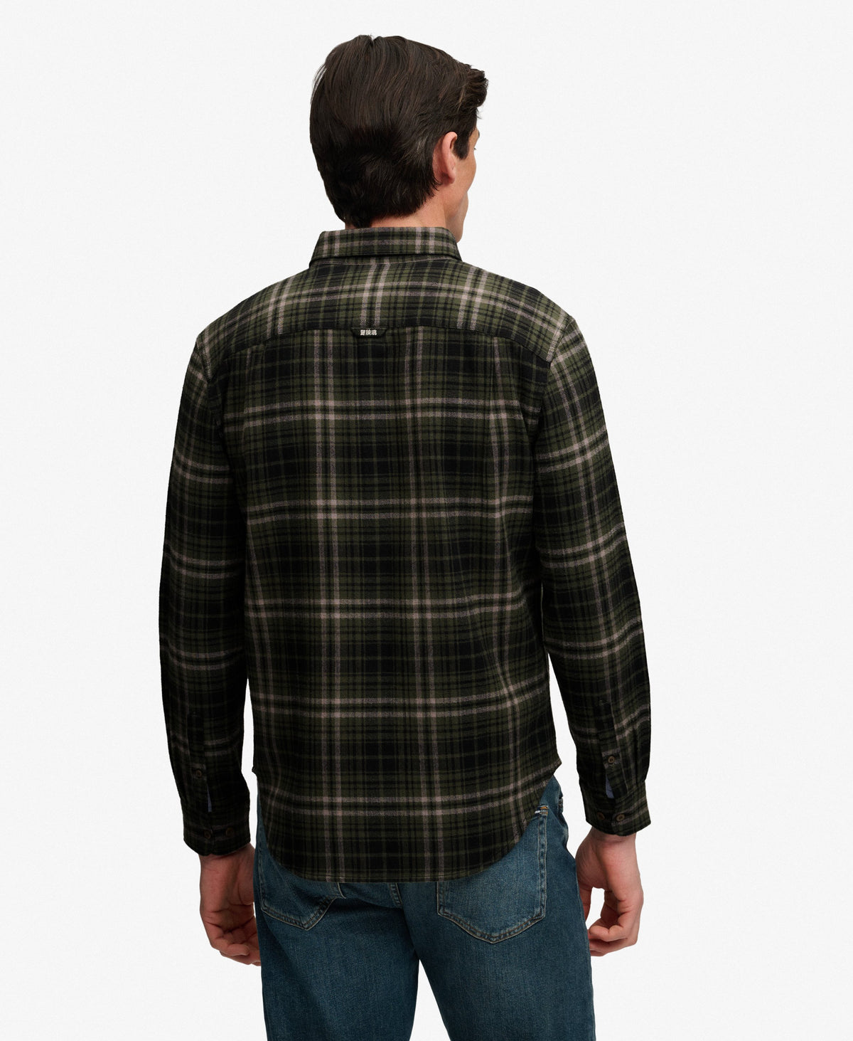 Camisa de leñador de algodón de manga larga cuadros verde oliva frontera Superdry&Co