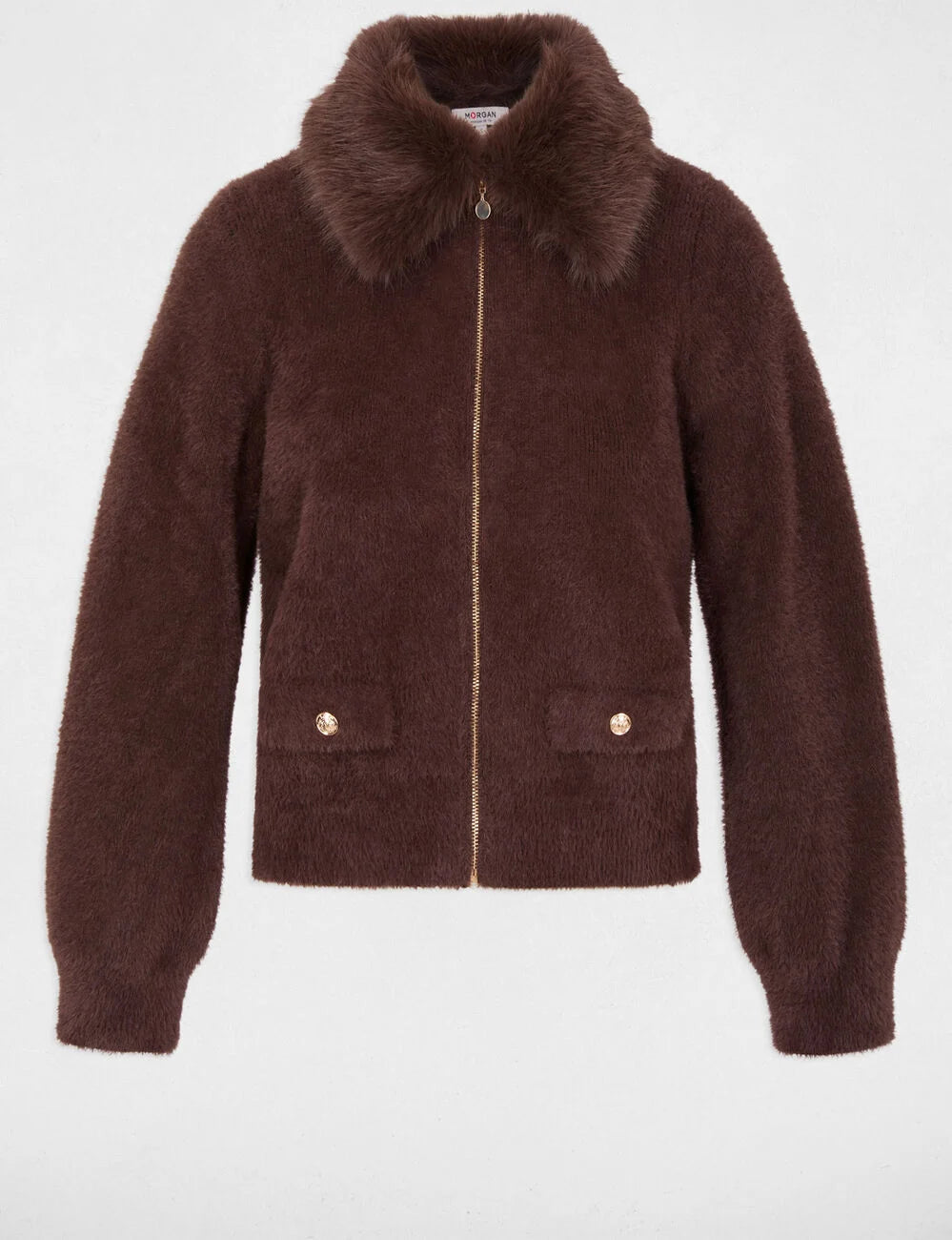 Chaqueta con cuello de piel marrón oscuro morgan