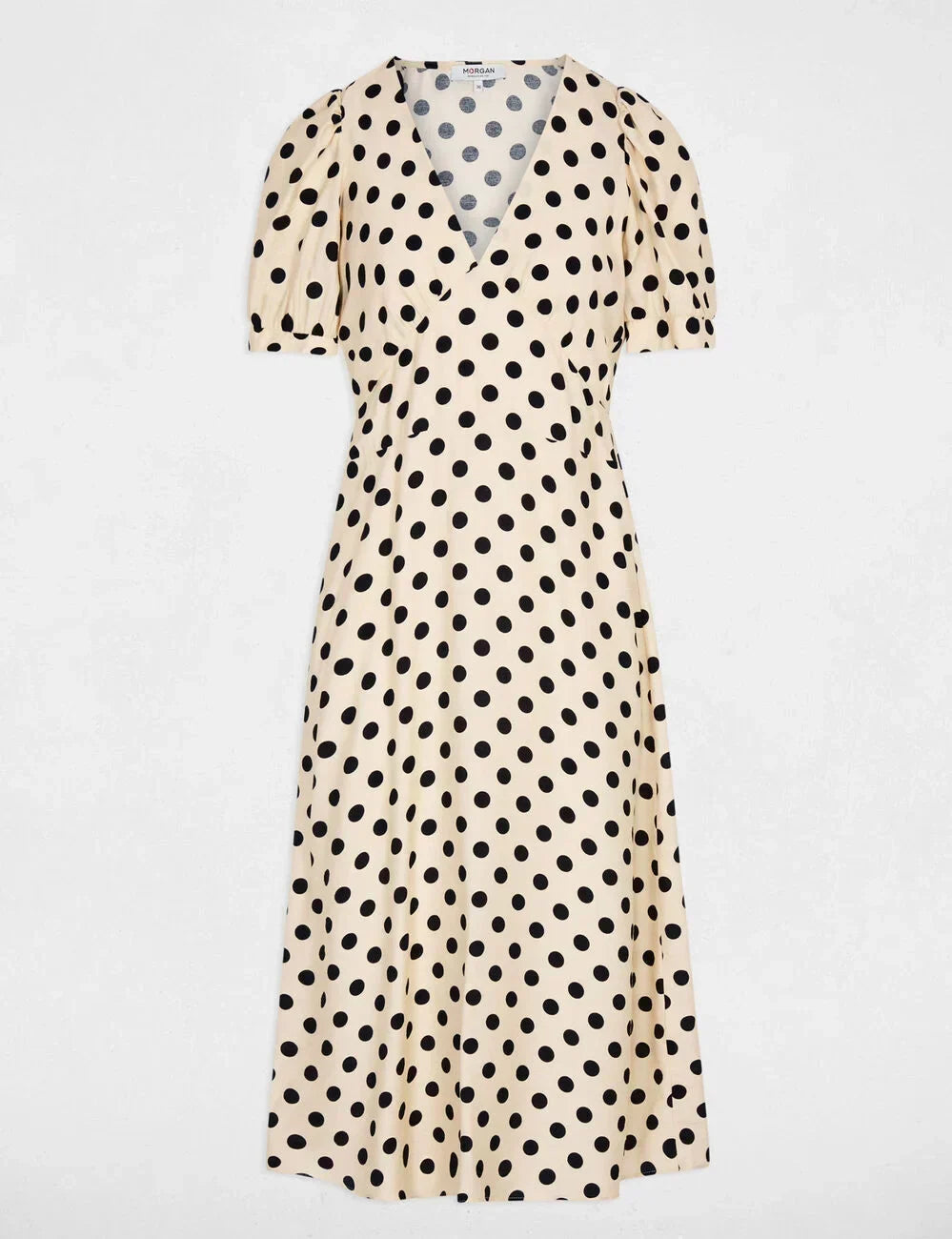 Vestido midi con mangas abullonadas Morgan