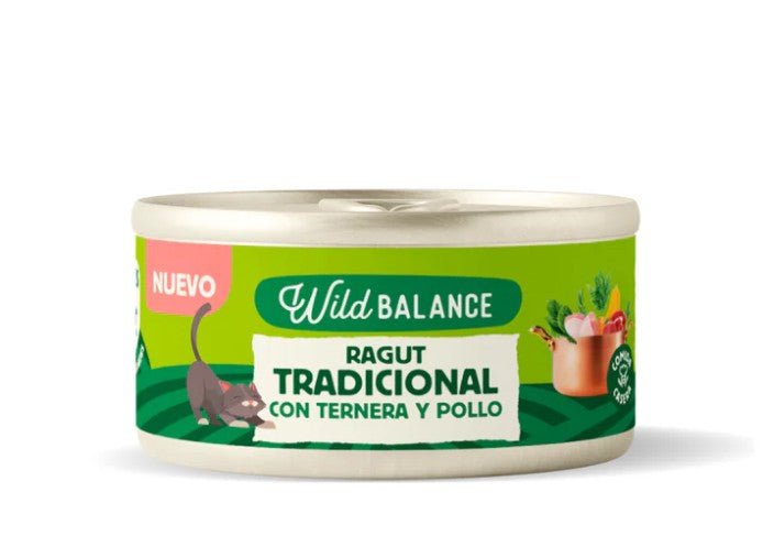 Wildbalance Lata de Ragut Tradicional de Ternera y Pollo para Gatos 80gr - Dendago