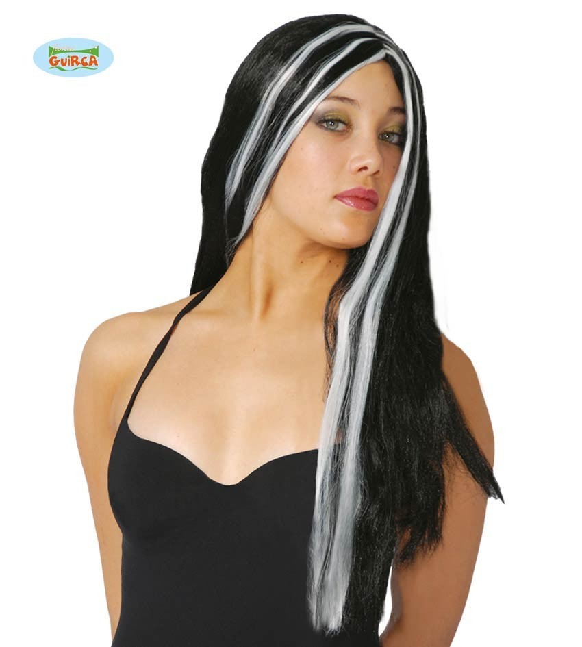 Peluca Melena Negra con Mechas Blancas 1