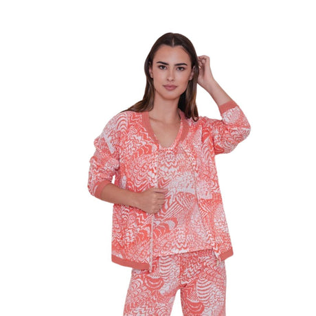 Chaqueta de punto naranja y blanca 1