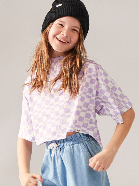CAMISETA ROXY DE CUADRADITOS LILAS INFANTIL 1