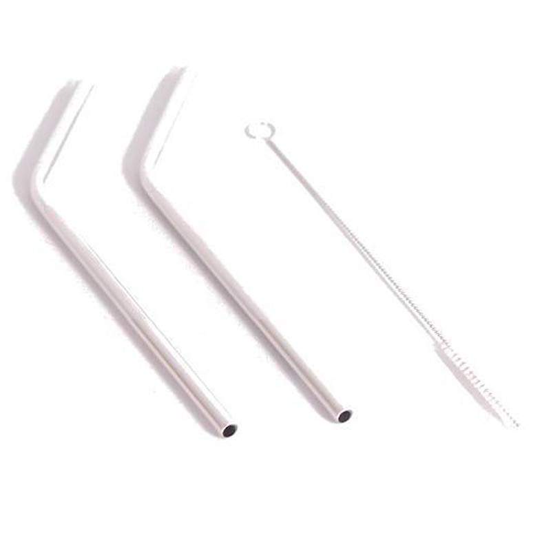 2 Pajitas Reutilizables Dobladas Cortas de Inox - Dendago