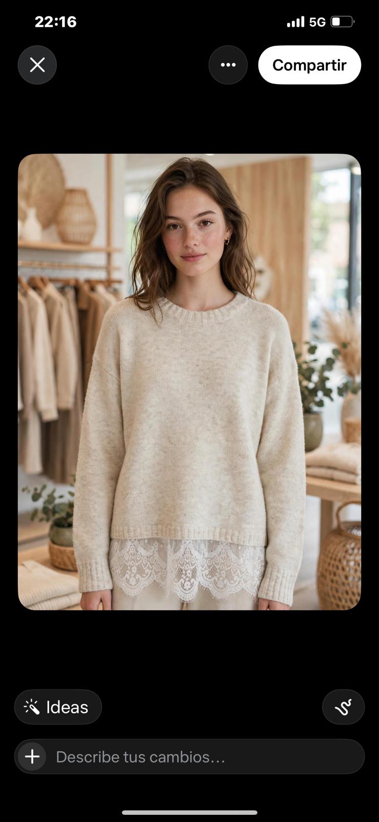 JERSEY DE MANGA LARGA BEIGE CON PUNTILLA EN EL BAJO DEL JERSEY 1