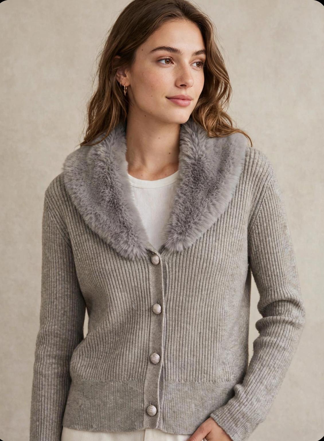 CHAQUETA DE CANALE GRIS CON CUELLO DE PELO 1