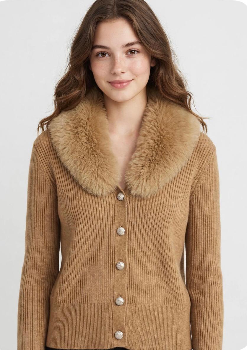 CHAQUETA CON CUELLO DE PELO,COLOR CAMEL 1