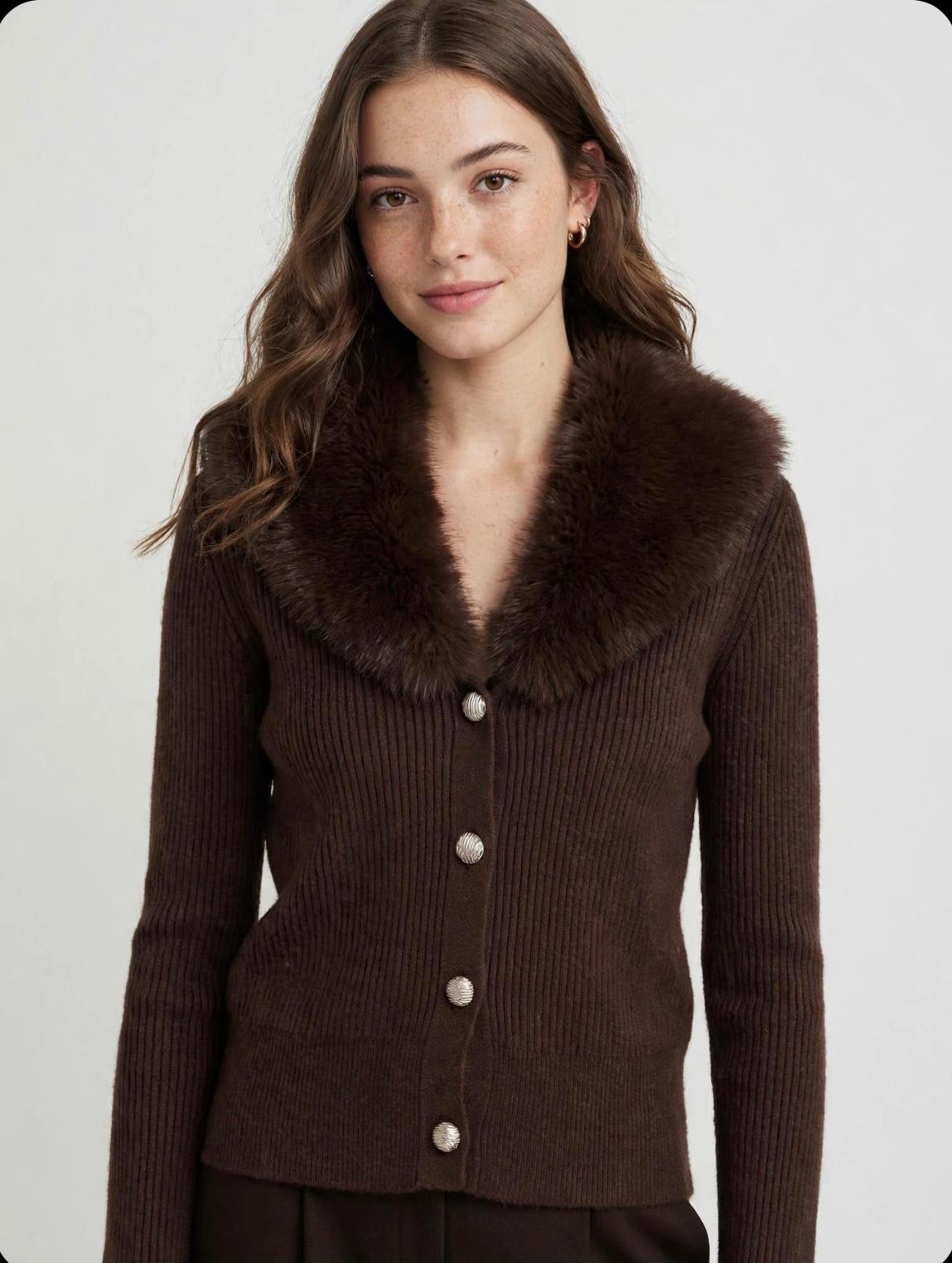 CHAQUETA CON CUELLO DE PELO COLOR MARRON 1