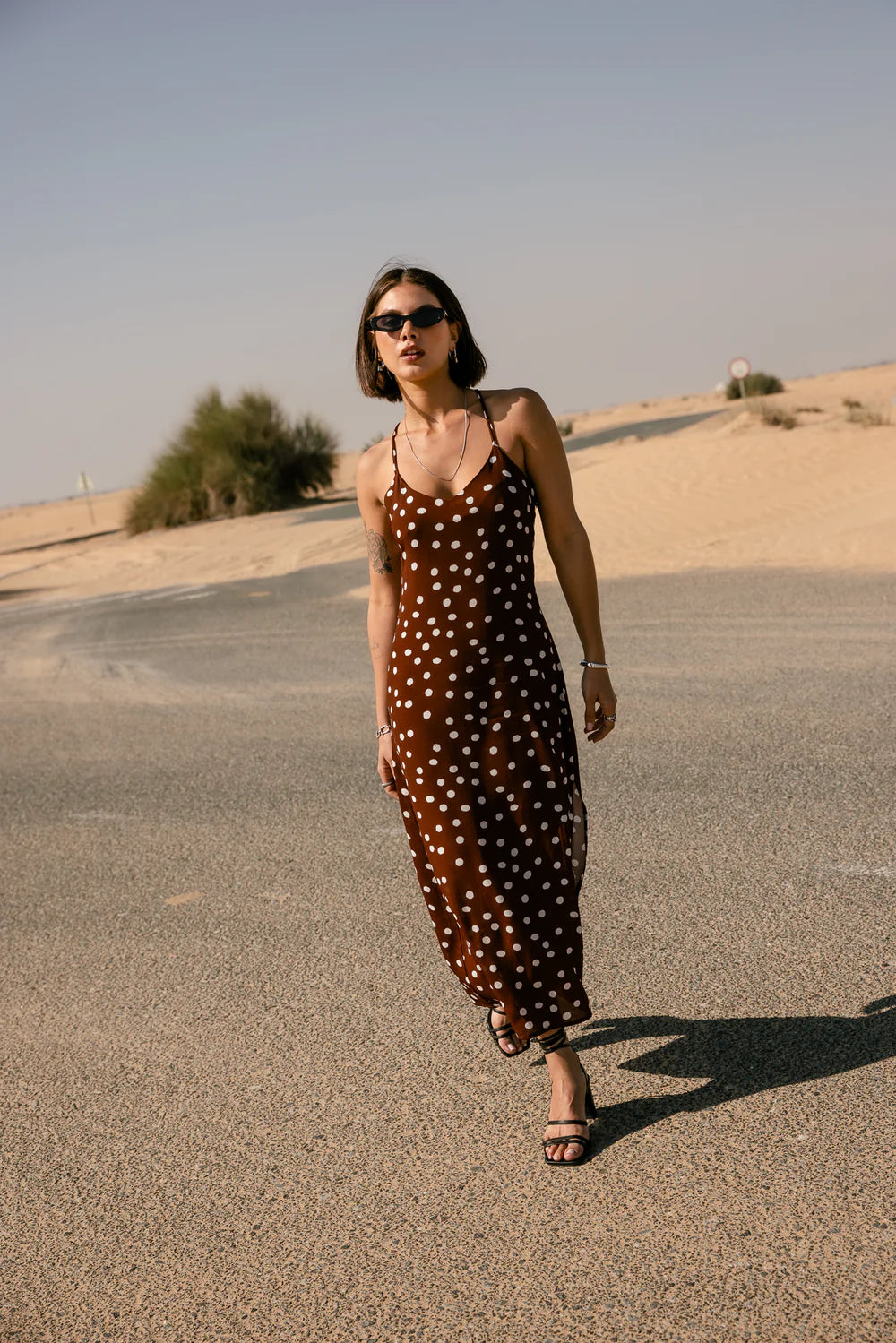 FREEMAN T. PORTER VESTIDO MAXI MARRON TOPOS RISAMA DOTS
