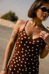 FREEMAN T. PORTER VESTIDO MAXI MARRON TOPOS RISAMA DOTS