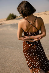 FREEMAN T. PORTER VESTIDO MAXI MARRON TOPOS RISAMA DOTS