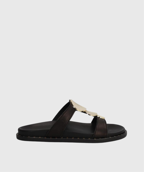 Alpe – Sandalias planas de piel con adorno metálico de mujer 1