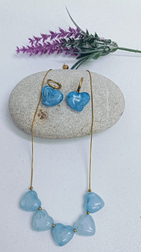 Conjunto corazones azules acero 1
