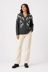 Chaqueta punto flor gris Poupee chic