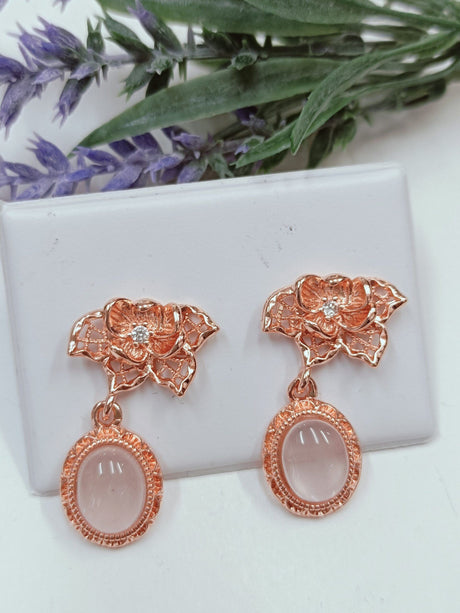 pendientes flor cuarzo rosa 1