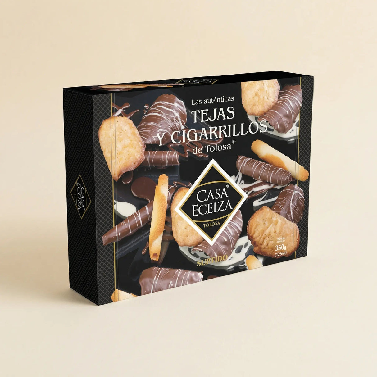 Estuche de tejas y cigarrillos chocolate Casa Eceiza 350 g 1
