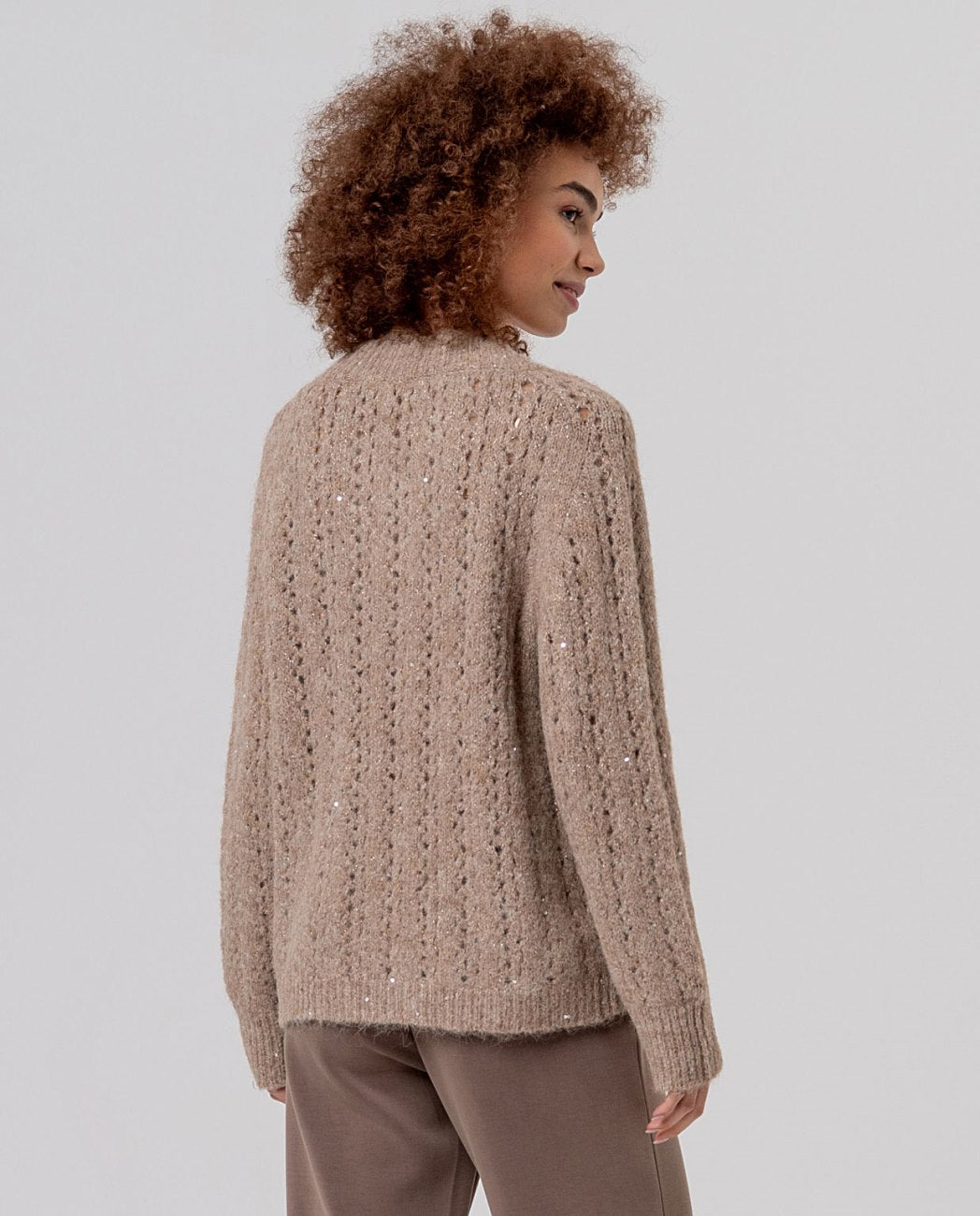 Jersey escote picoc con lentejuelas Beige Surkana