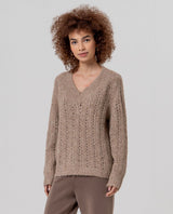 Jersey escote picoc con lentejuelas Beige Surkana