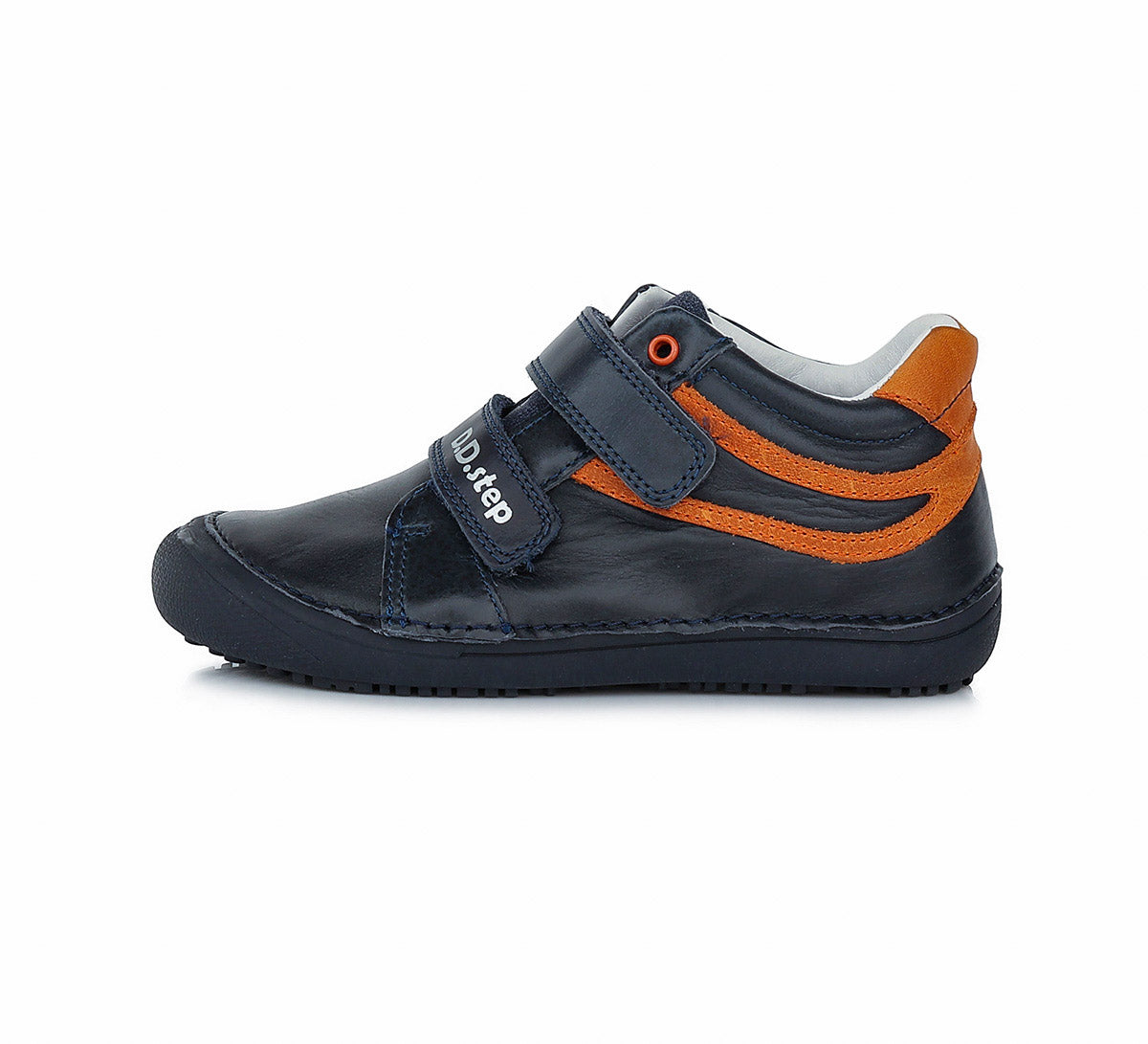 Zapatilla respetuosa Azul Marino con rayas Naranjas 1