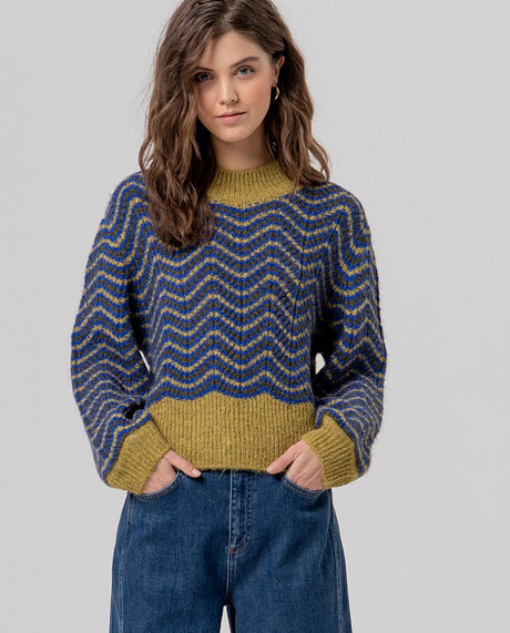 Jersey cuello perkins con ondas Verde Surkana