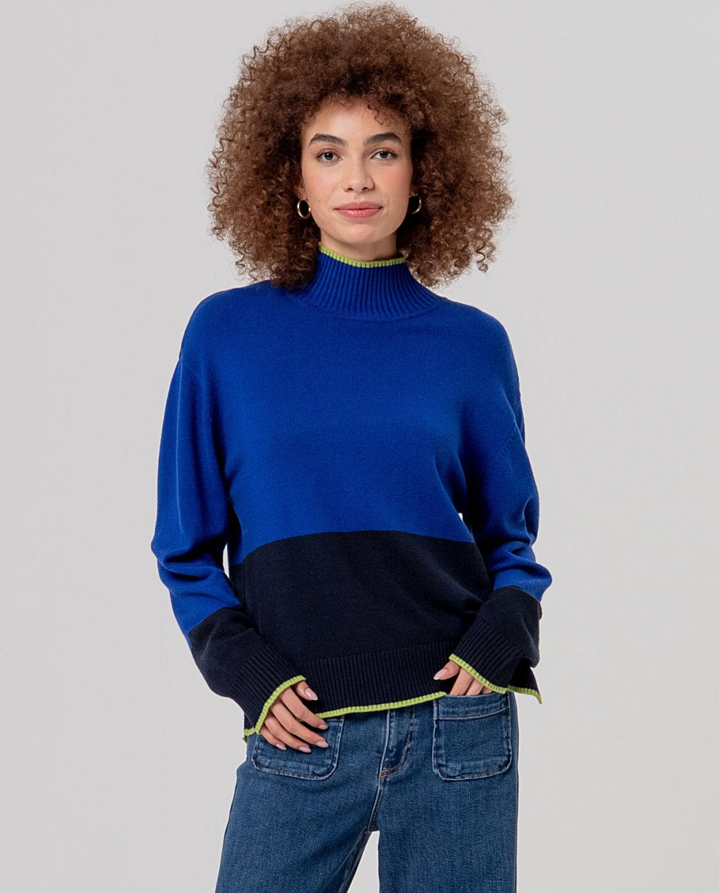 Jersey cuello perkins con contrastes Azul Cobalto Surkana