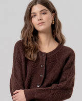 Cardigan cuello redondo con trenzas Chocolate
