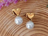Pendientes corazón acero y perla 1