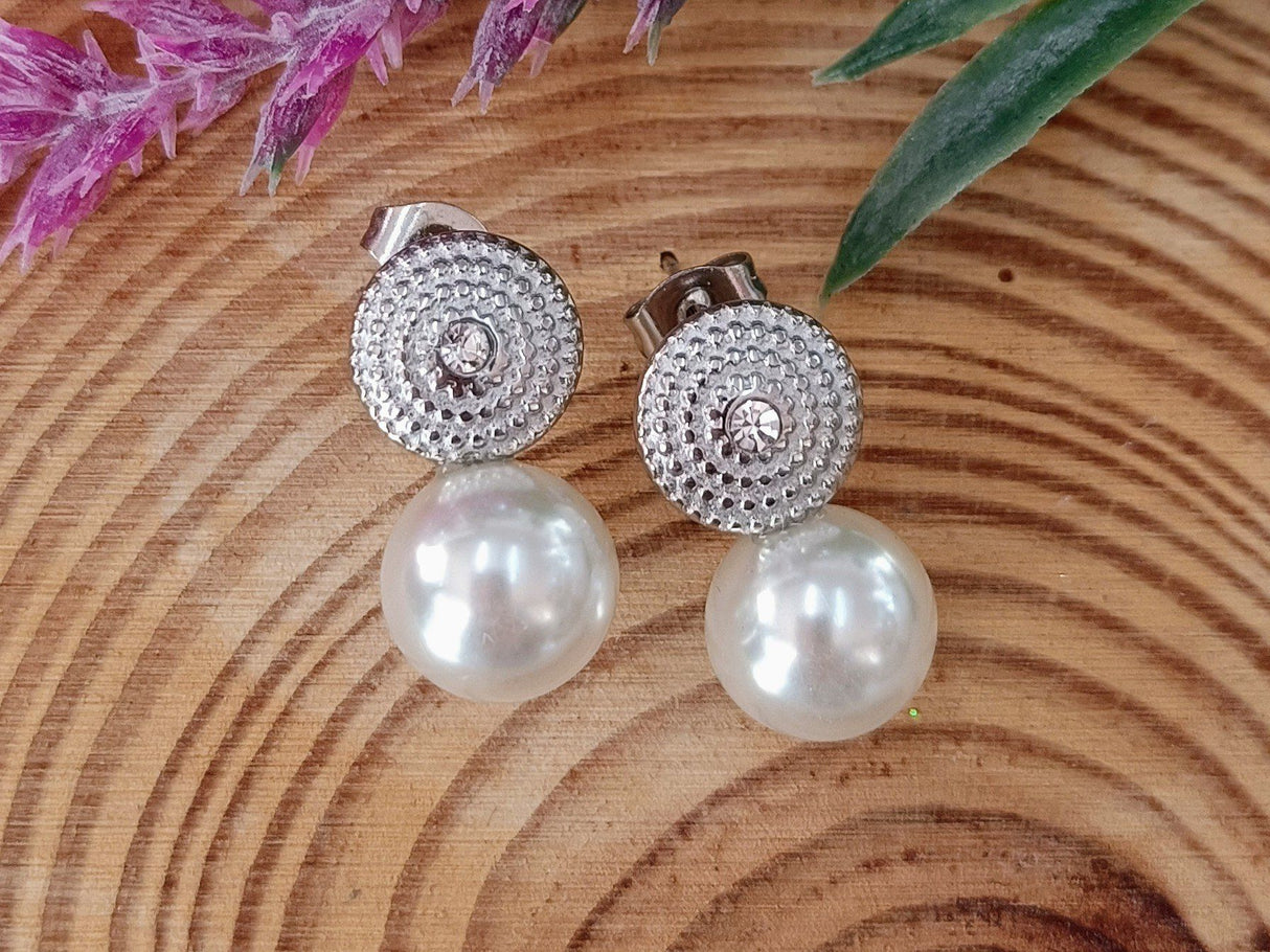 Pendientes acero étnico perla 1