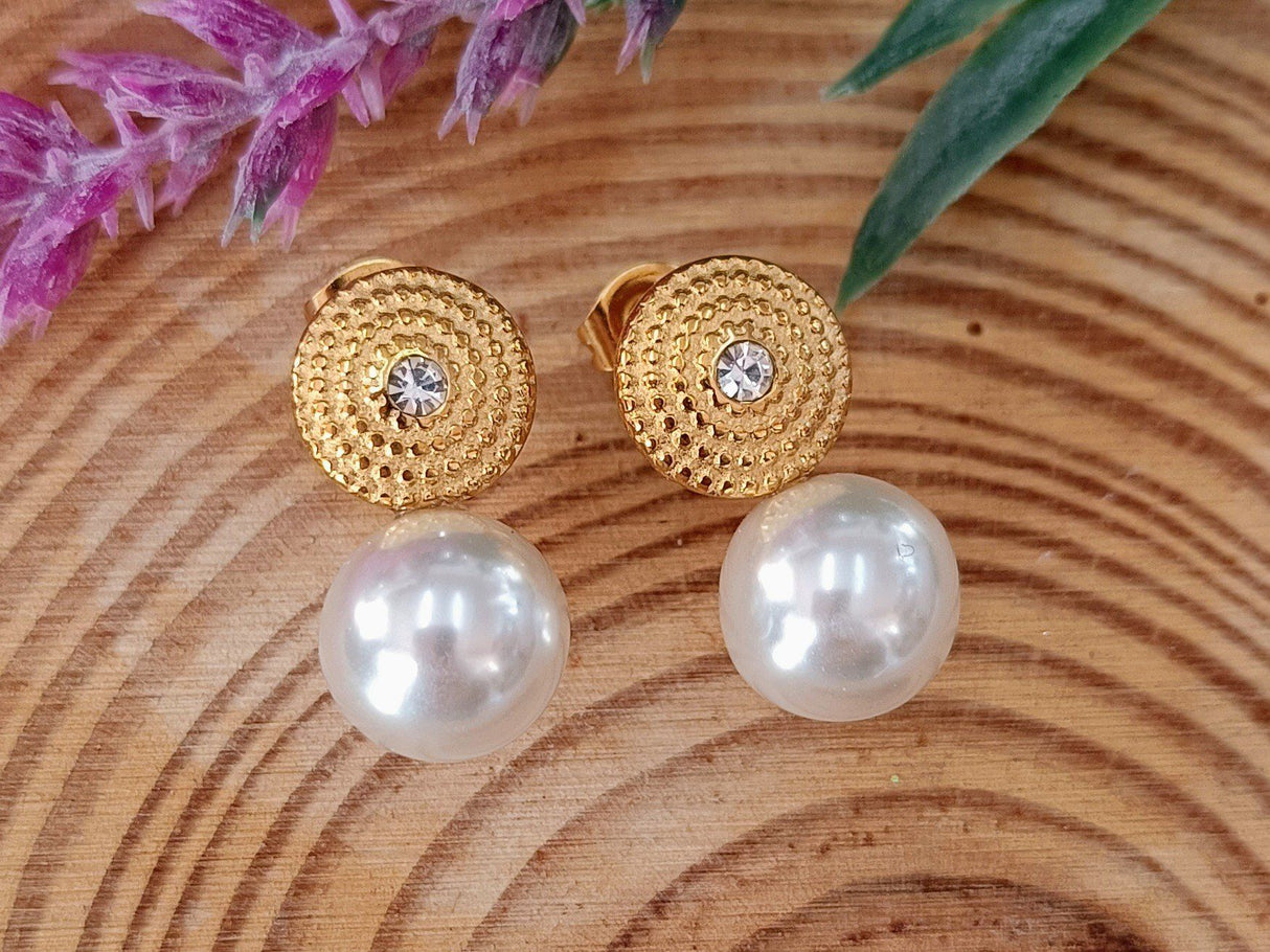 Pendientes acero étnico perla 2