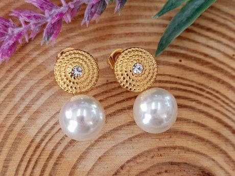Pendientes acero étnico perla 2