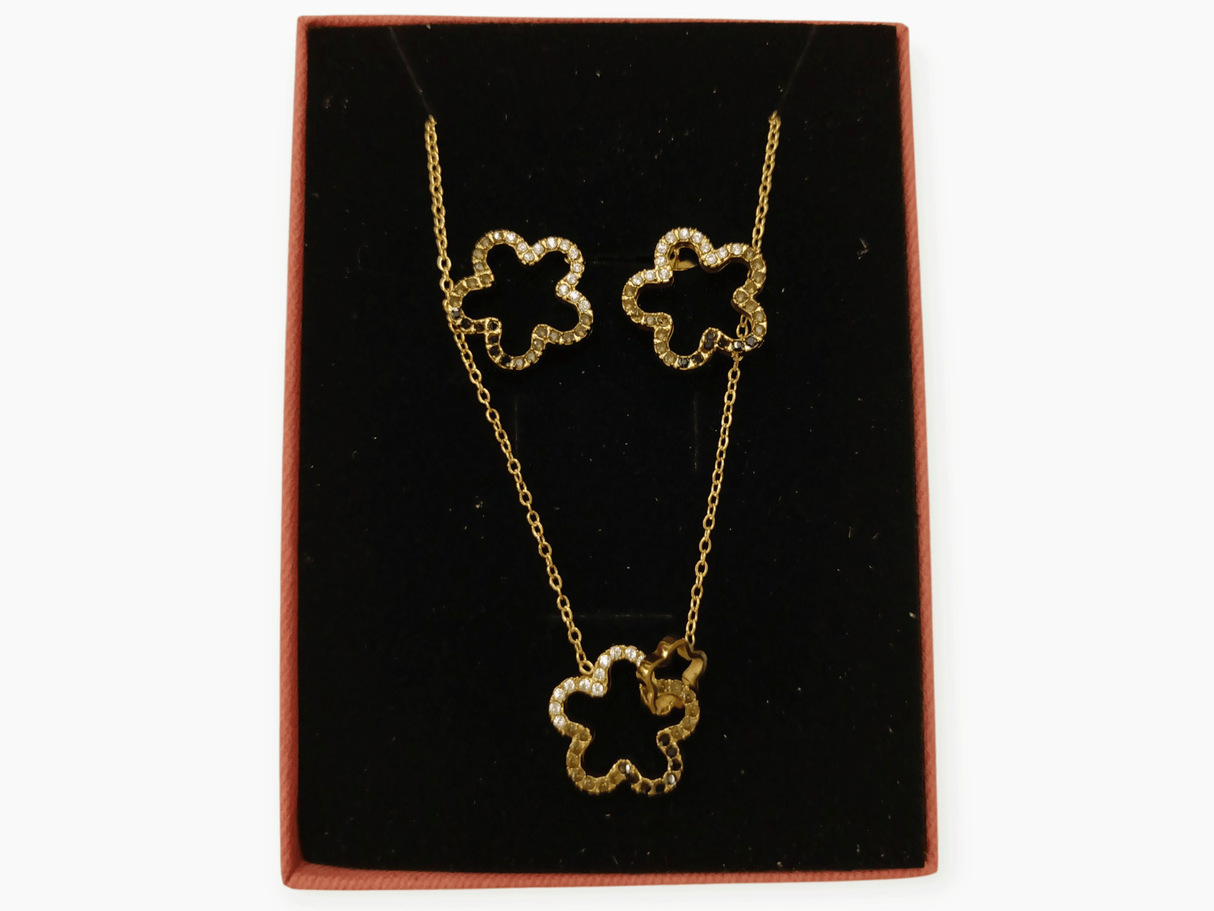 Conjunto acero dorado flor 1