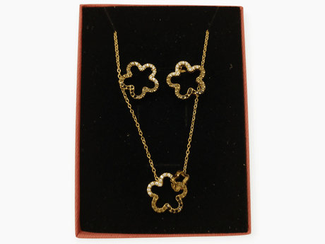 Conjunto acero dorado flor 1