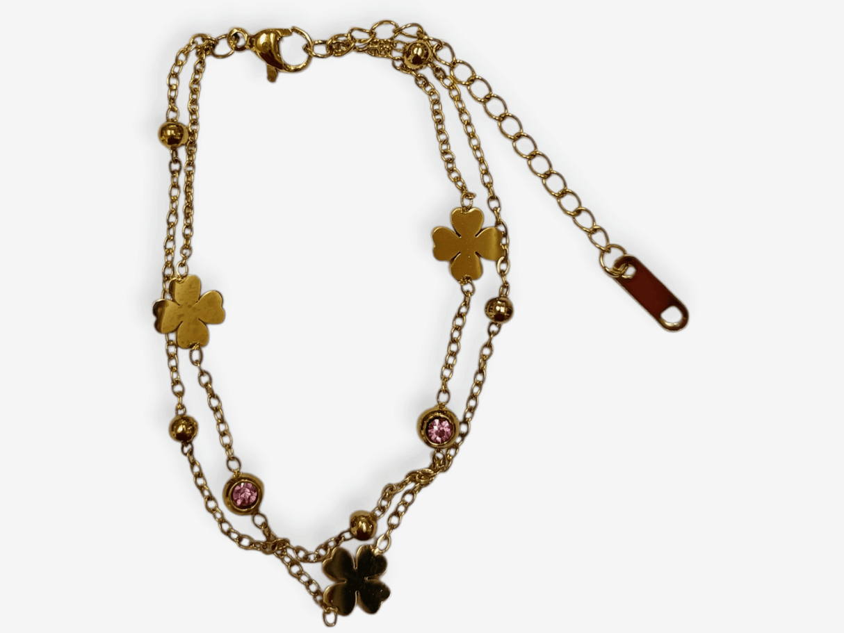 Pulsera trébol y flor acero y nácar 1