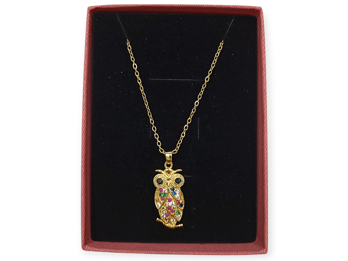 Collar búho de la suerte con circonitas de colores 1
