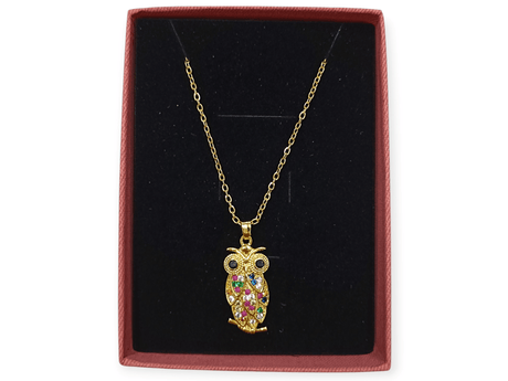 Collar búho de la suerte con circonitas de colores 1