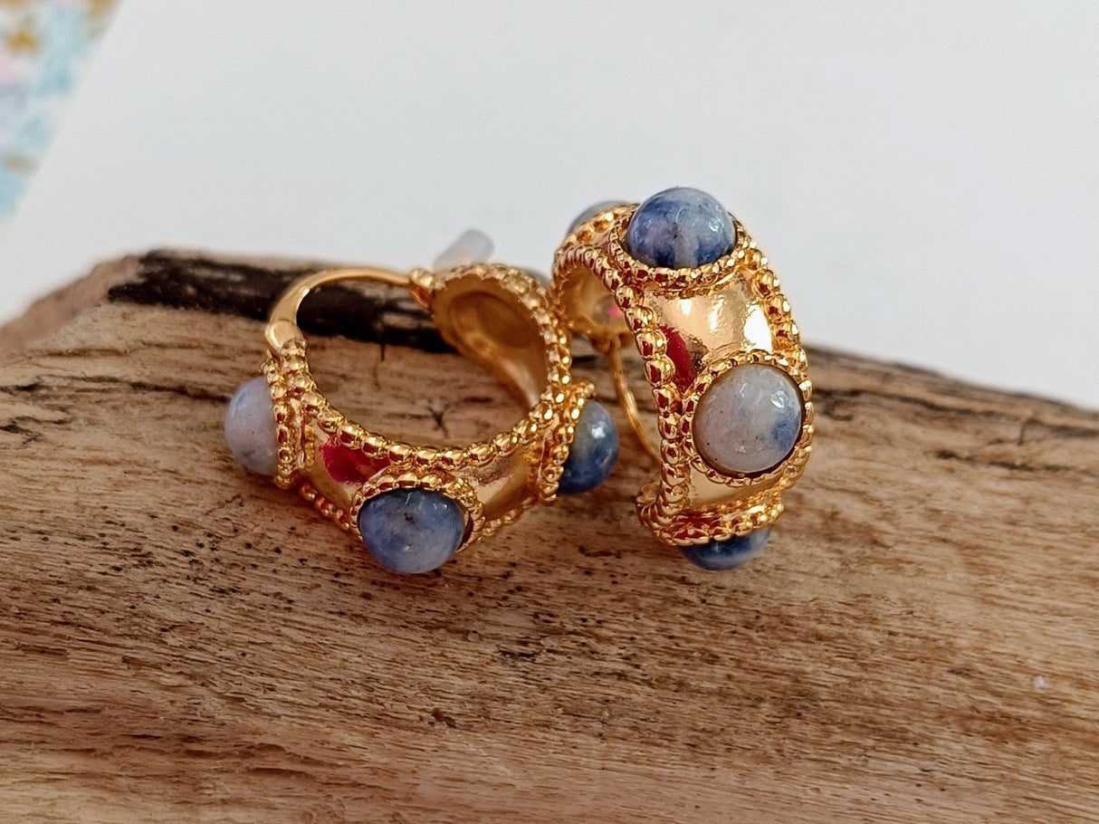 Pendientes de aro con piedra azul 1