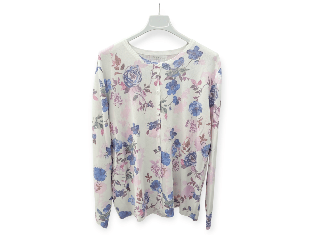 Chaqueta punto fino estampado de flores lilas 1