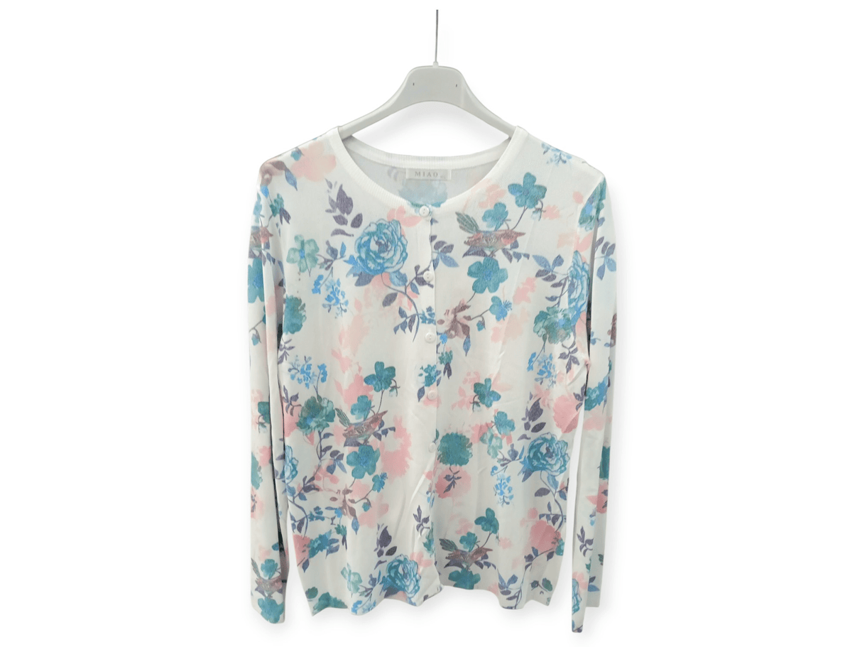 Chaqueta de punto fino flores azules 1
