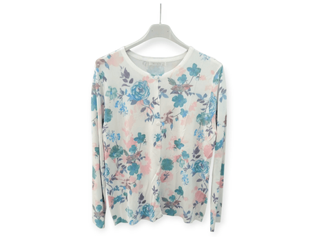Chaqueta de punto fino flores azules 1