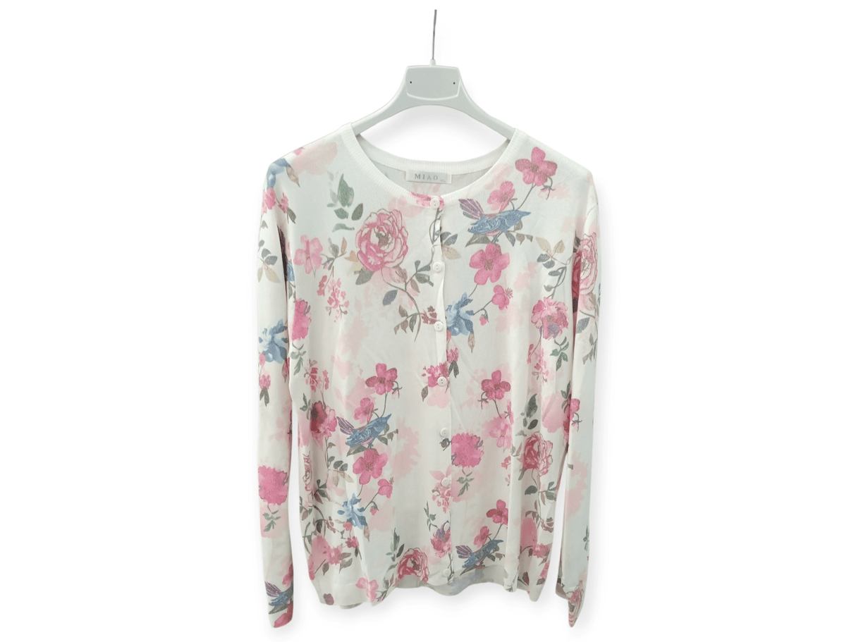 Chaqueta punto fino flores rosas 1