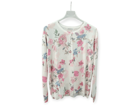 Chaqueta punto fino flores rosas 1